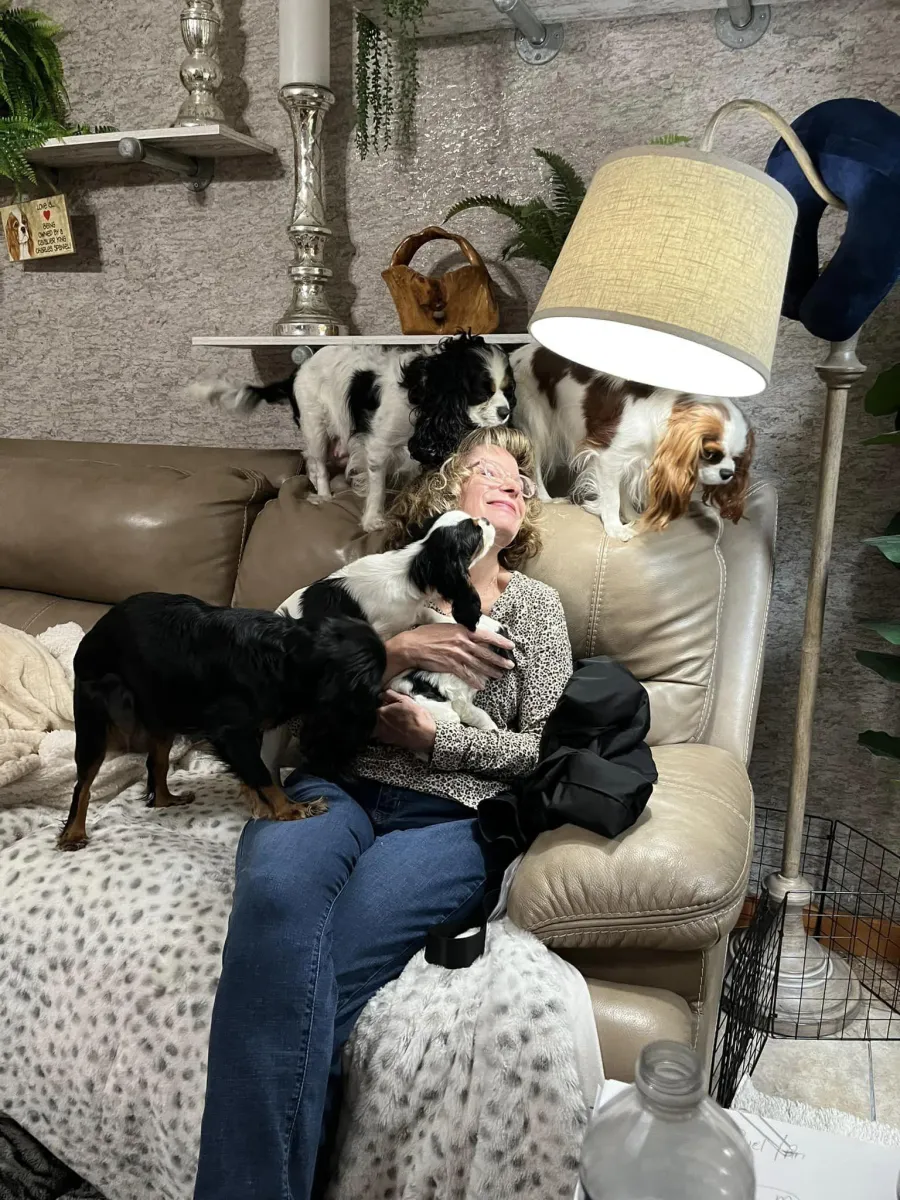 Linda with her Cavalier King Charles Spaniels